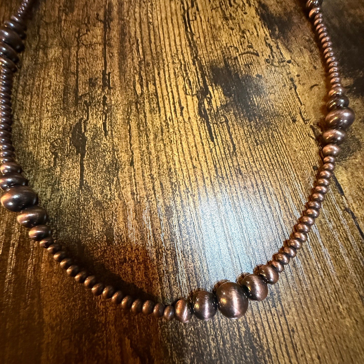 Handmade Western Copper Tone Bead Necklace With 5 Inch Extender 22 To 27 Inches