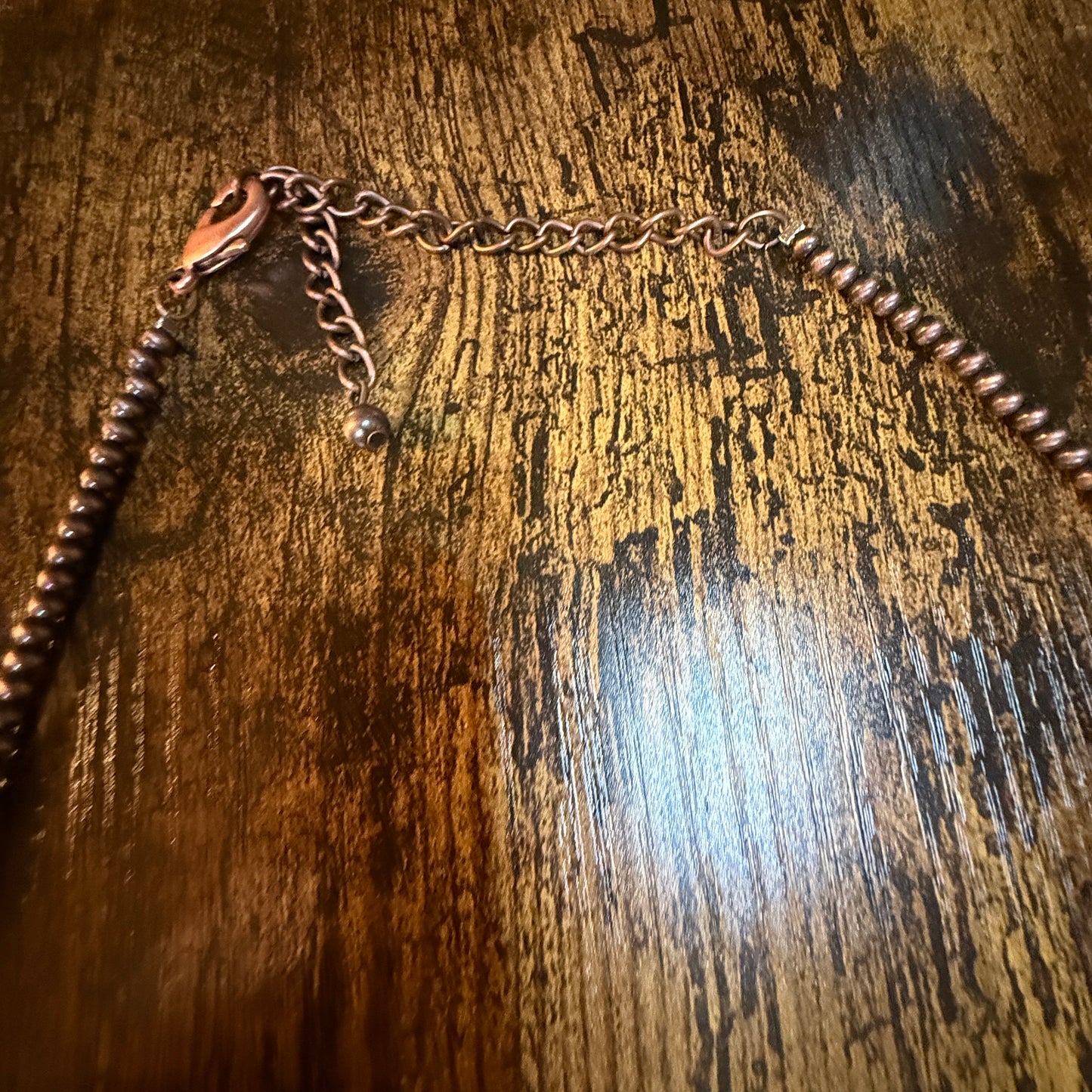 Handmade Western Copper Tone Bead Necklace With 5 Inch Extender 22 To 27 Inches