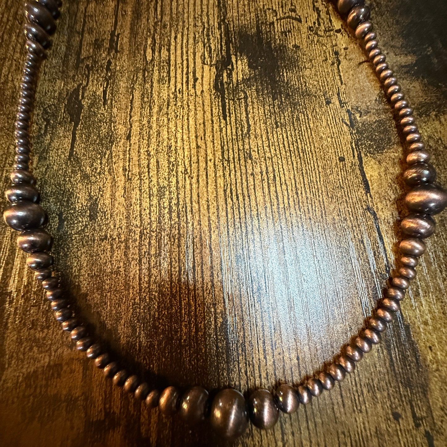 Handmade Western Copper Tone Bead Necklace With 5 Inch Extender 22 To 27 Inches