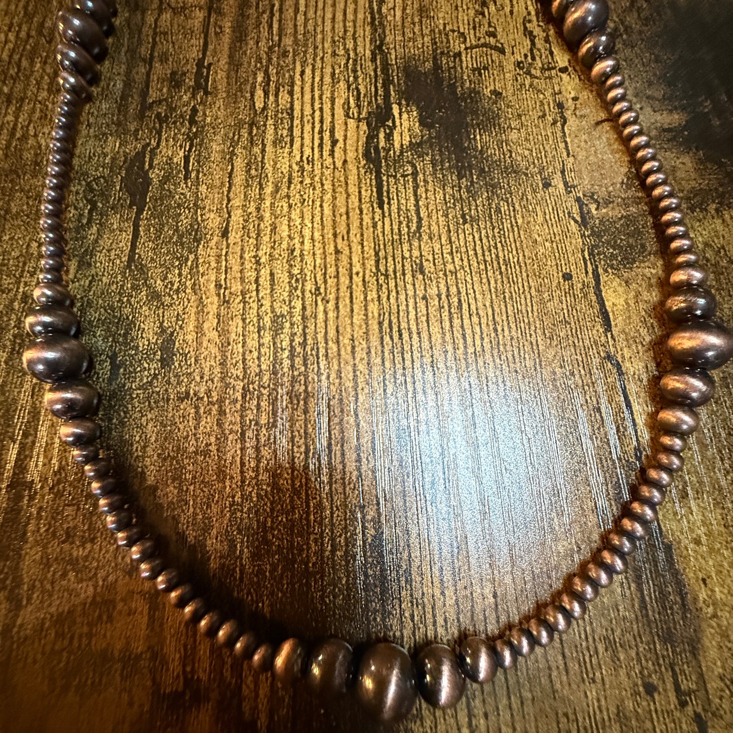 Handmade Western Copper Tone Bead Necklace With 5 Inch Extender 22 To 27 Inches