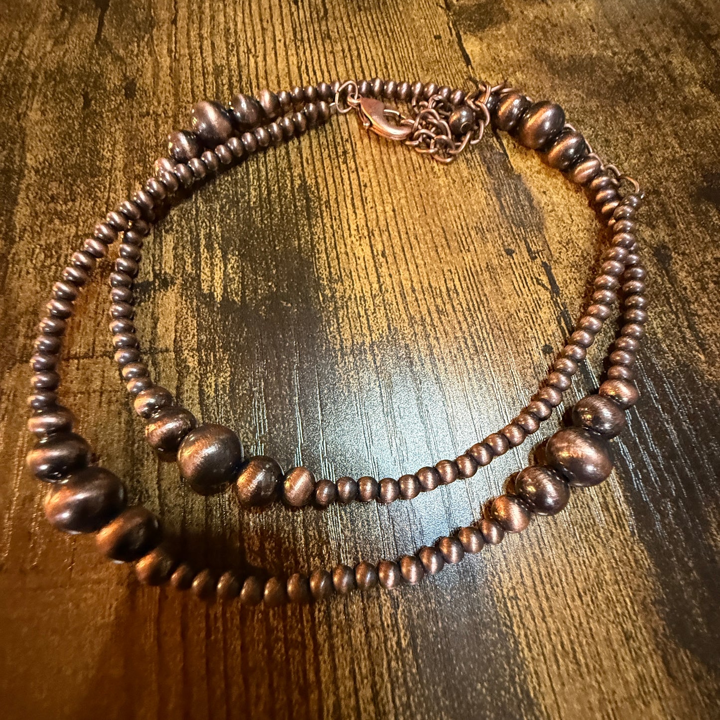 Handmade Western Copper Tone Bead Necklace With 5 Inch Extender 22 To 27 Inches