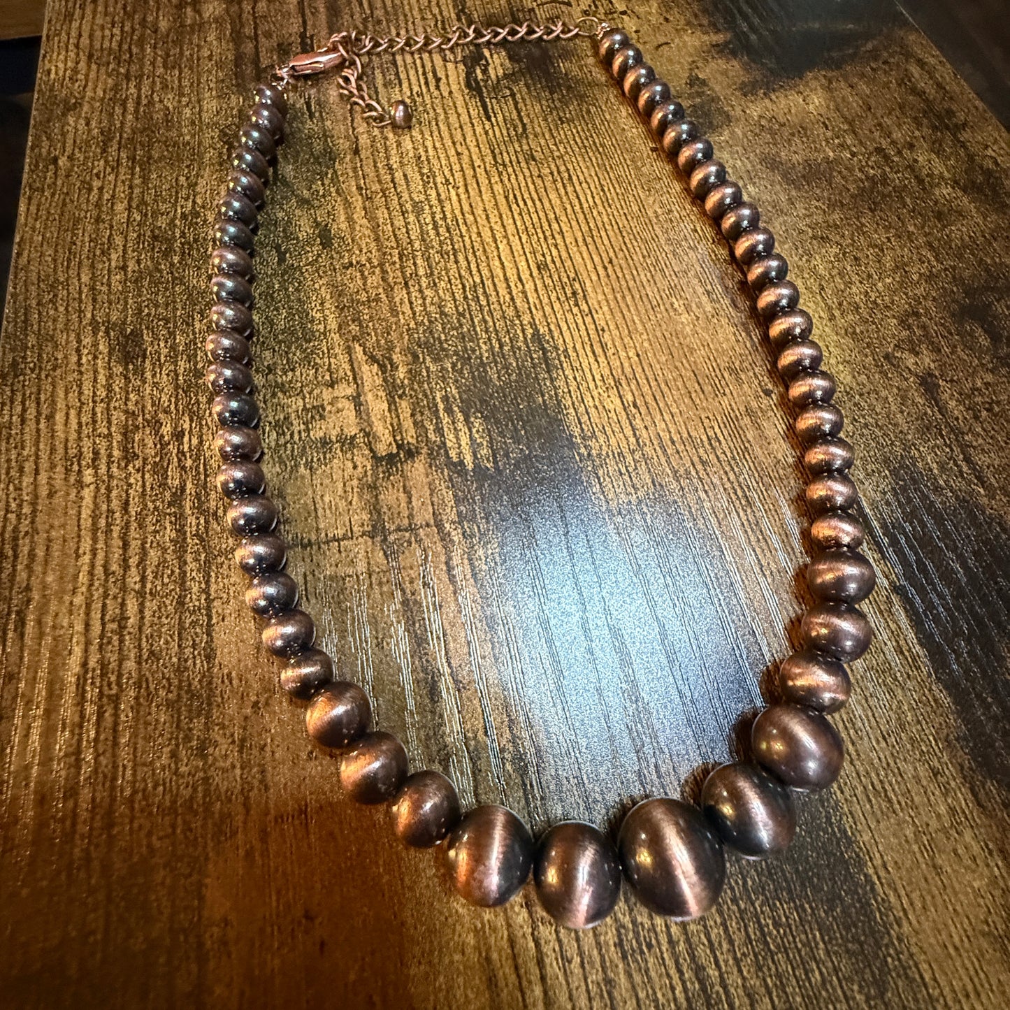 Copper Western Bead Necklace Handmade Navajo Style Adjustable 16 To 21 Inches