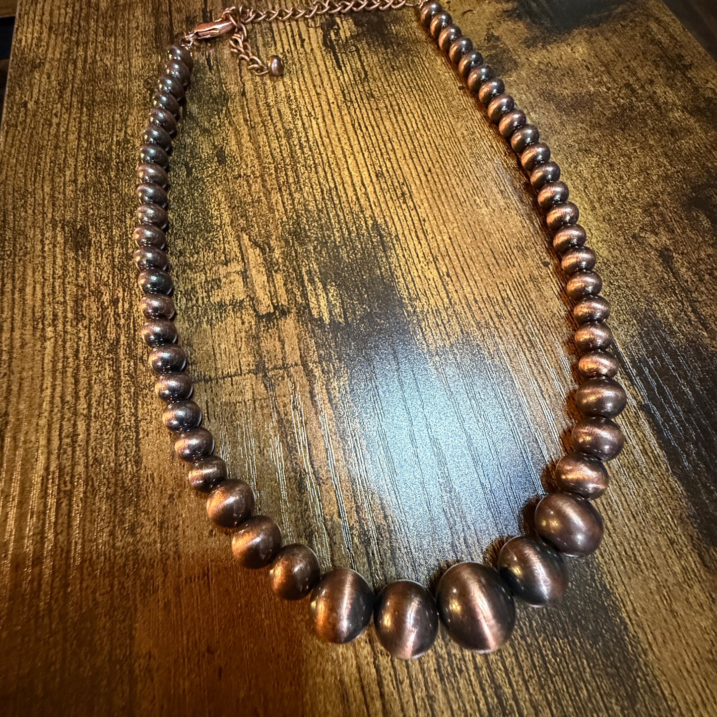 Copper Western Bead Necklace Handmade Navajo Style Adjustable 16 To 21 Inches