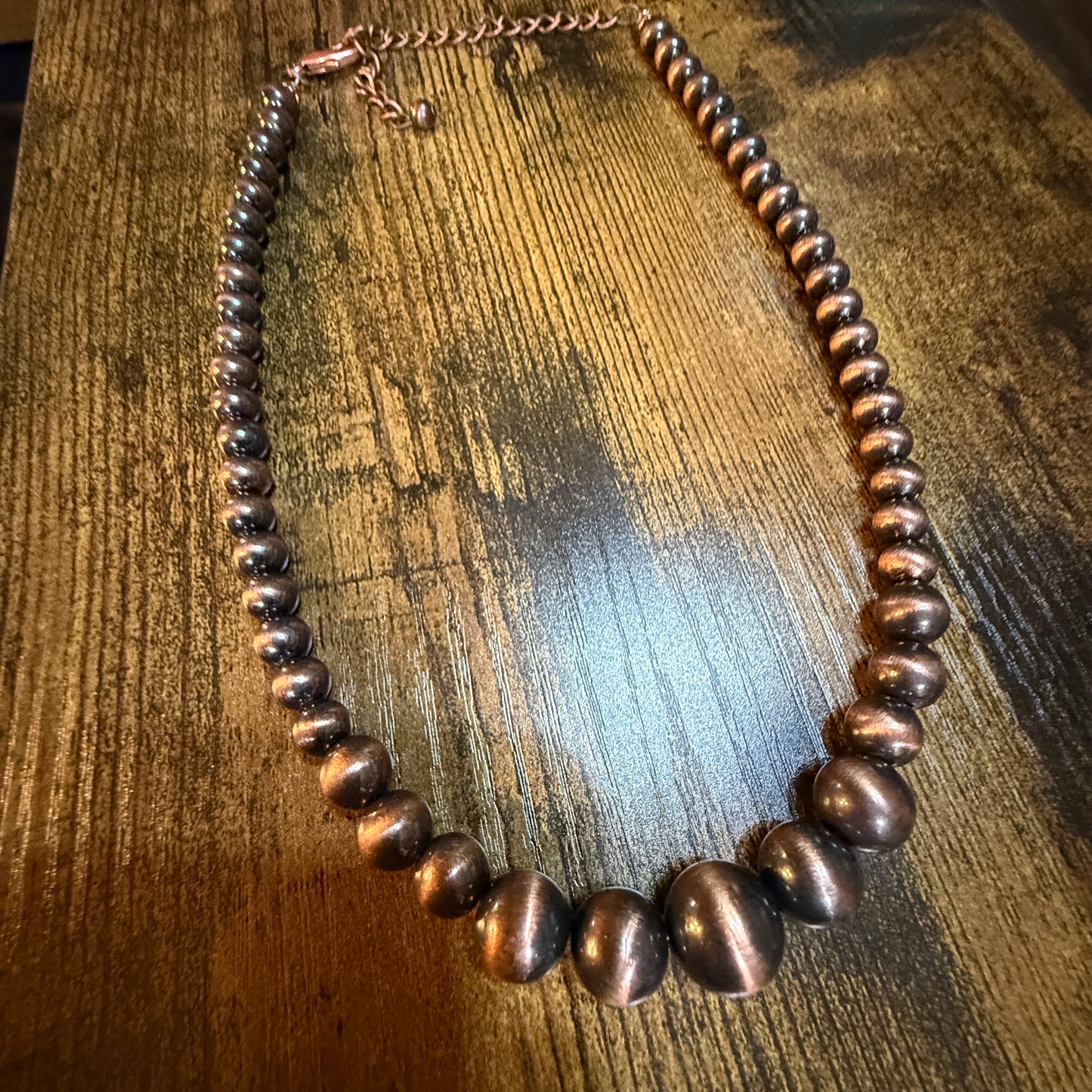 Copper Western Bead Necklace Handmade Navajo Style Adjustable 16 To 21 Inches