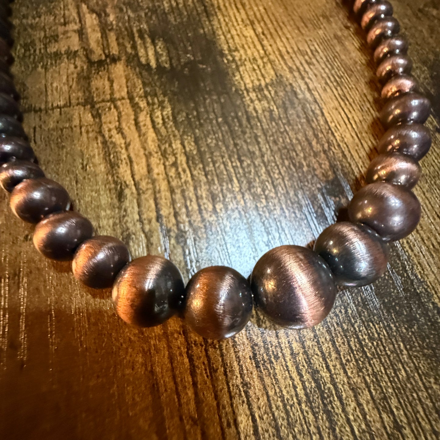 Copper Western Bead Necklace Handmade Navajo Style Adjustable 16 To 21 Inches