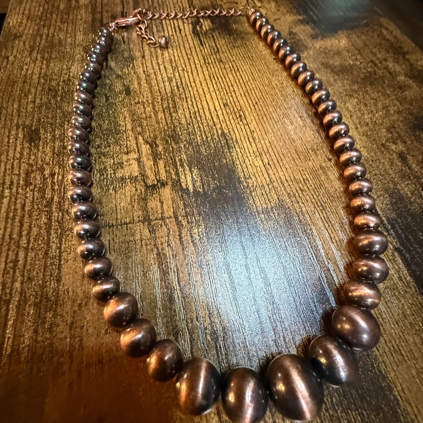 Copper Western Bead Necklace Handmade Navajo Style Adjustable 16 To 21 Inches