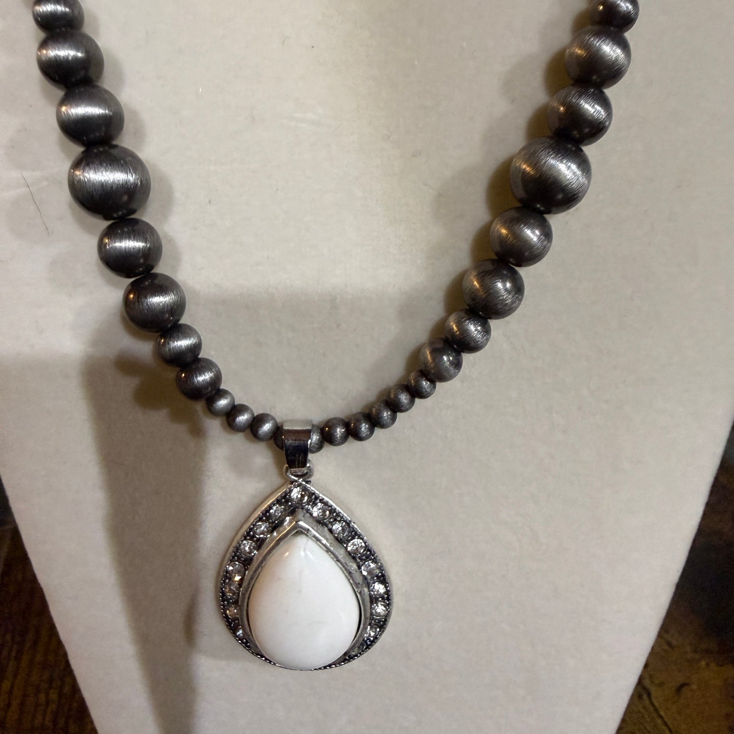 Handcrafted Navajo Style Crystal White Turquoise Necklace 16 to 21 Inches Extender
