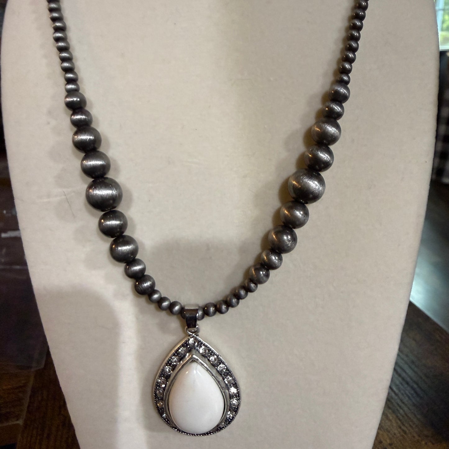 Handcrafted Navajo Style Crystal White Turquoise Necklace 16 to 21 Inches Extender