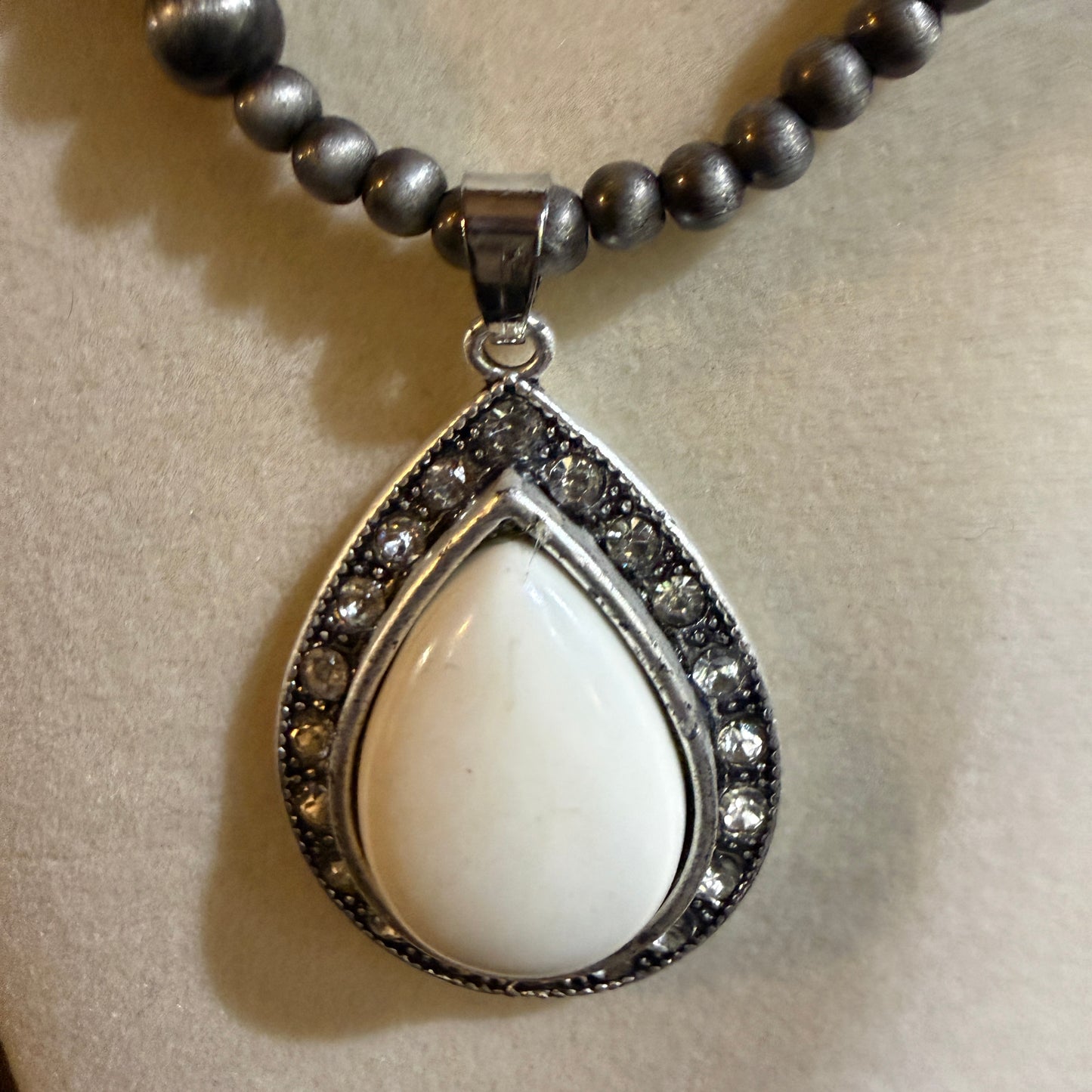 Handcrafted Navajo Style Crystal White Turquoise Necklace 16 to 21 Inches Extender