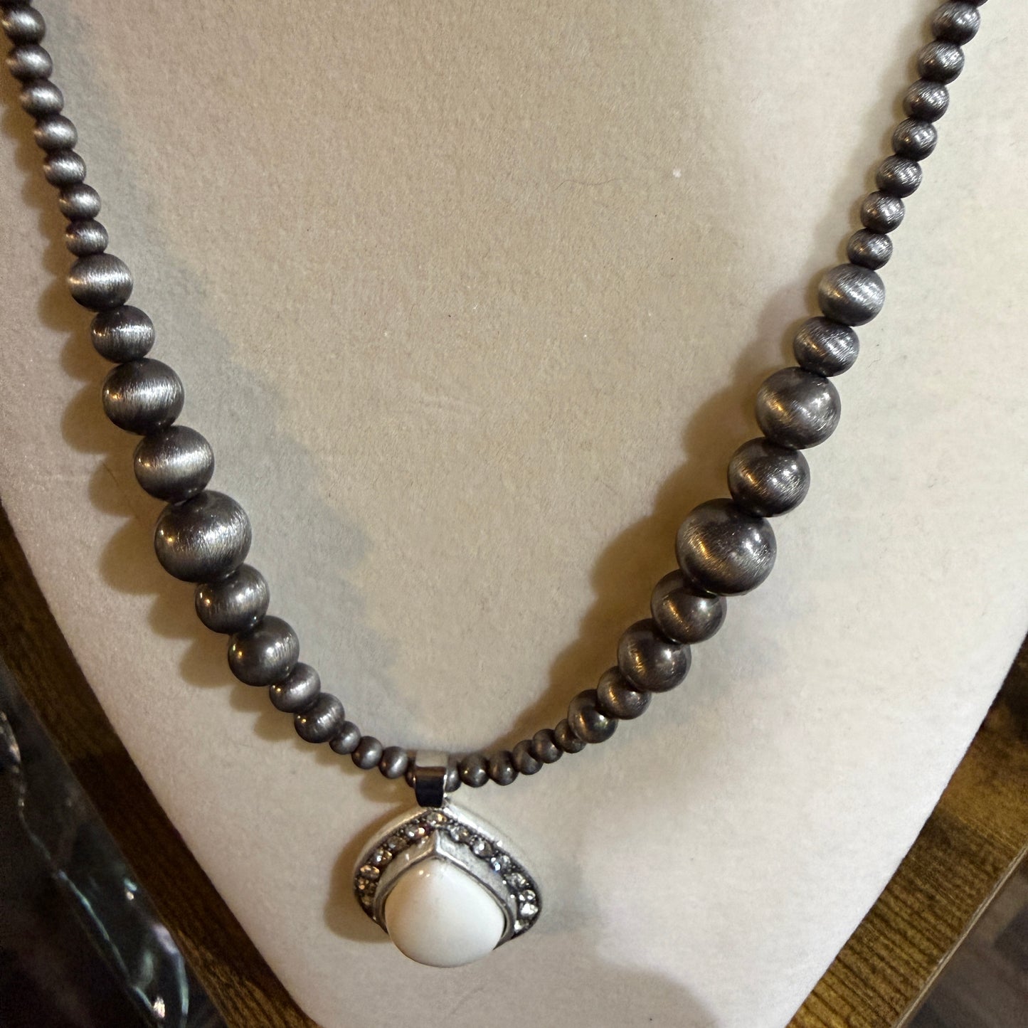 Handcrafted Navajo Style Crystal White Turquoise Necklace 16 to 21 Inches Extender
