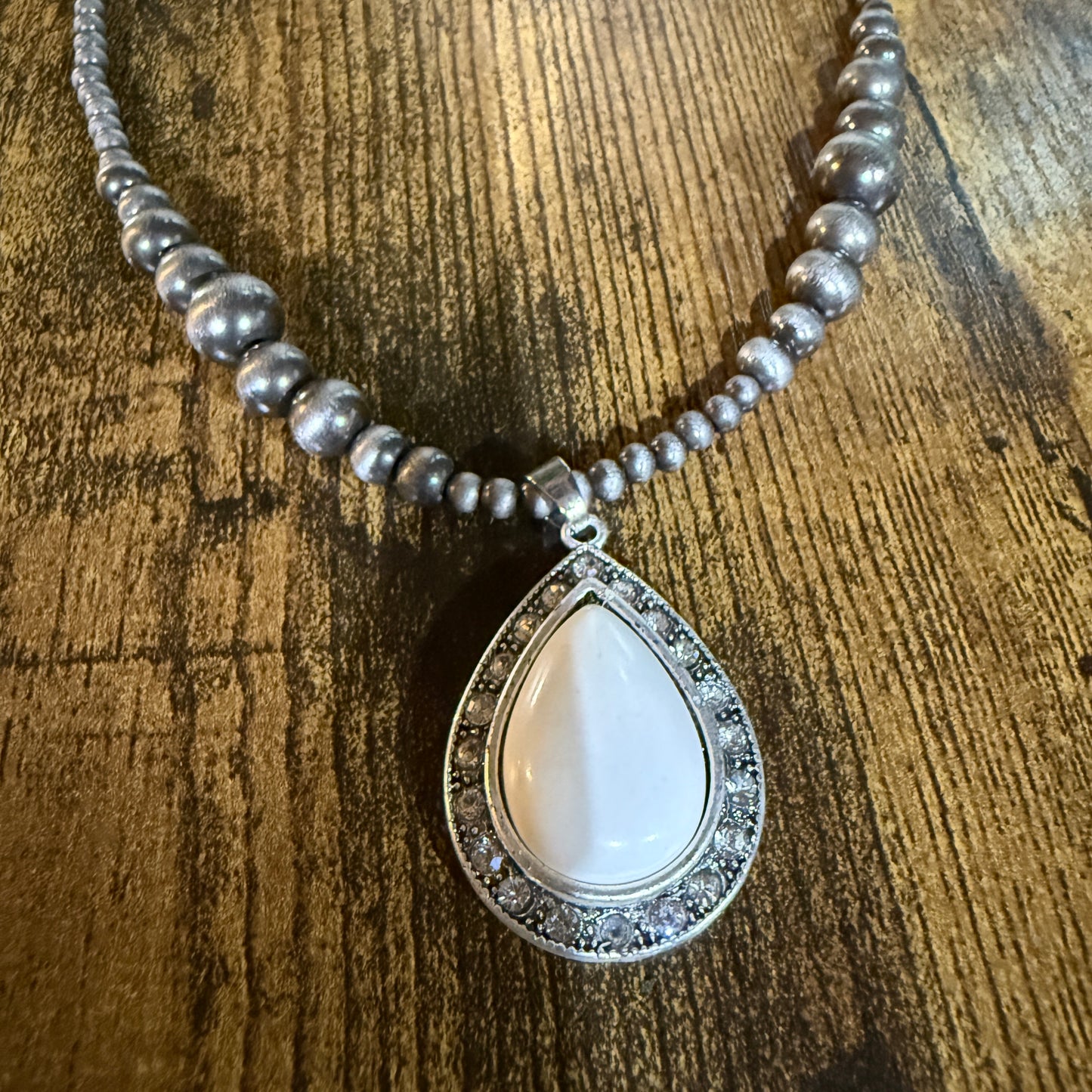 Handcrafted Navajo Style Crystal White Turquoise Necklace 16 to 21 Inches Extender