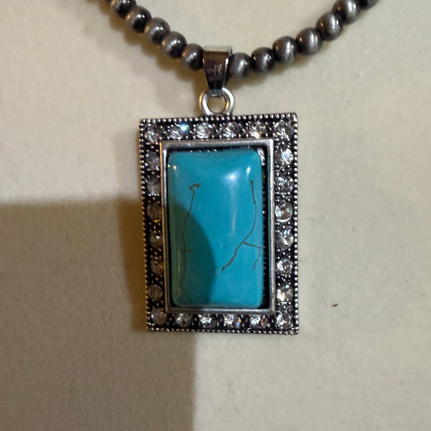 Handmade Navajo Style Turquoise 4 mm Bead Necklace with Pendant 16 to 21 Inches