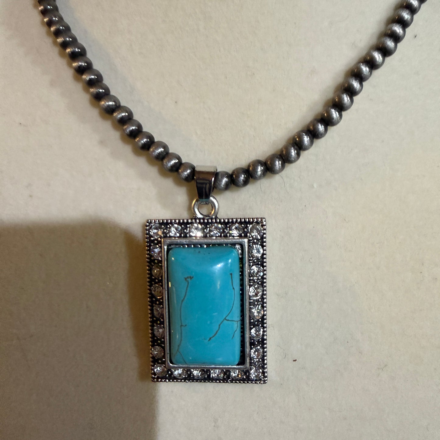 Handmade Navajo Style Turquoise 4 mm Bead Necklace with Pendant 16 to 21 Inches