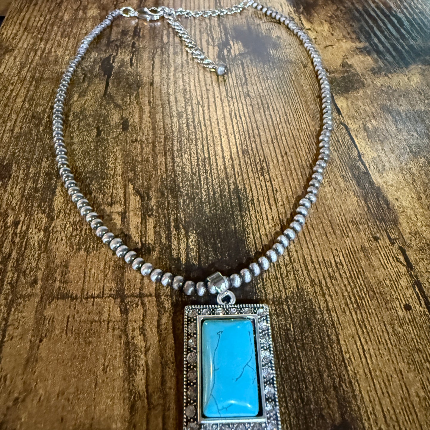 Handmade Navajo Style Turquoise 4 mm Bead Necklace with Pendant 16 to 21 Inches