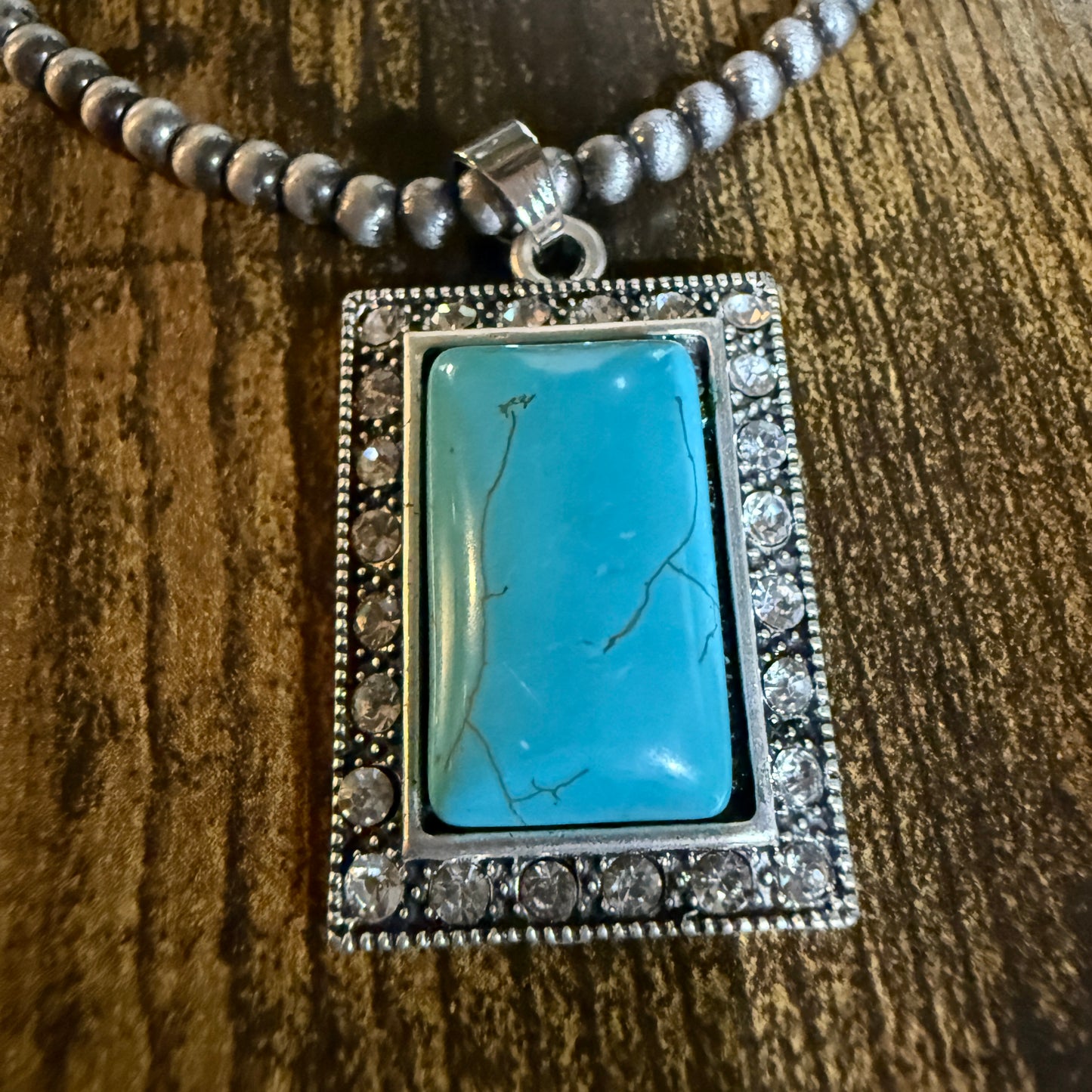 Handmade Navajo Style Turquoise 4 mm Bead Necklace with Pendant 16 to 21 Inches