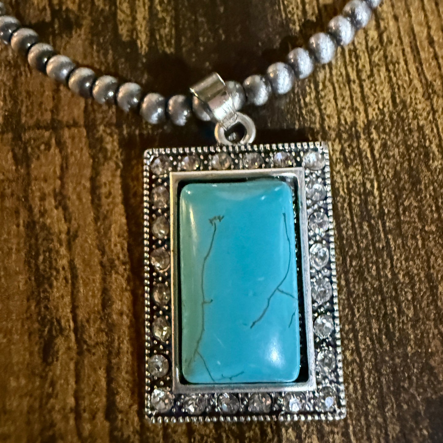 Handmade Navajo Style Turquoise 4 mm Bead Necklace with Pendant 16 to 21 Inches