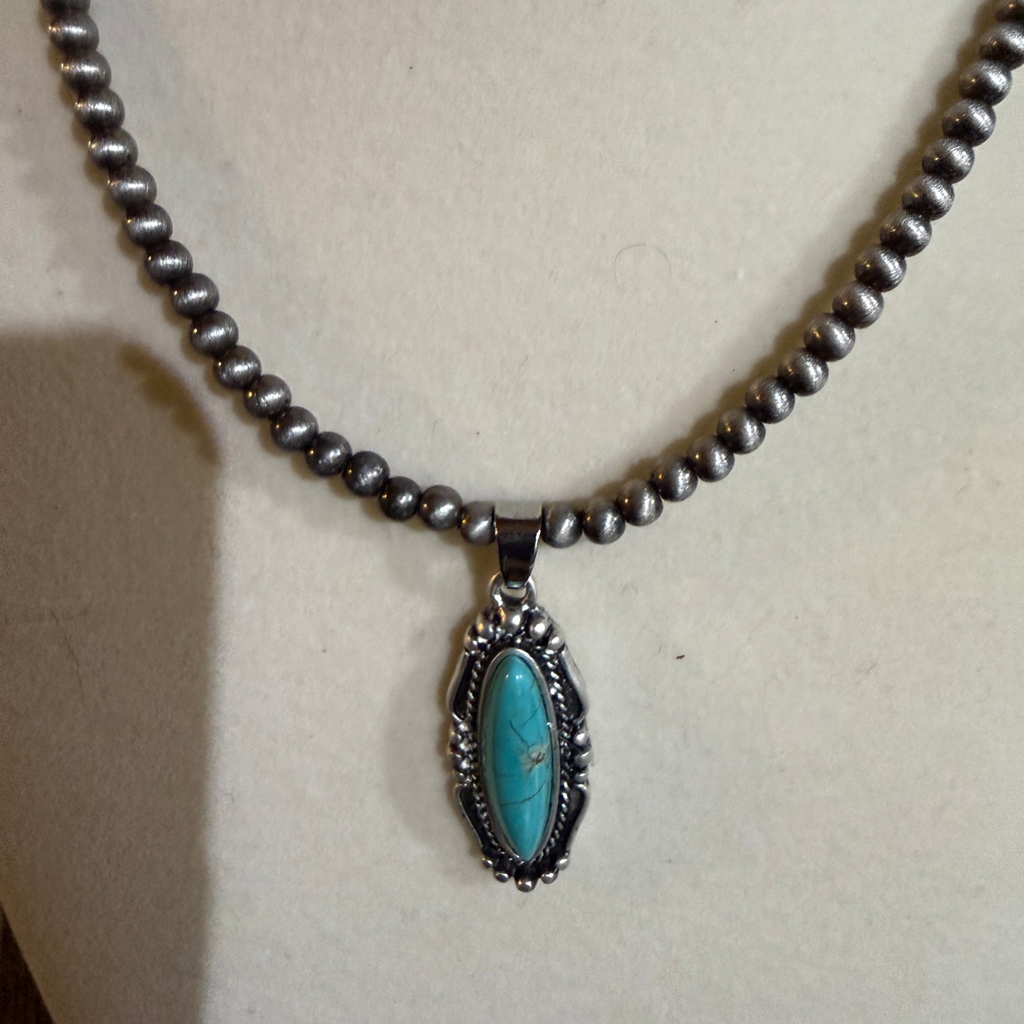 Turquoise Navajo Style Bead Necklace 15 To 20 Inches With 5 Inch Extender