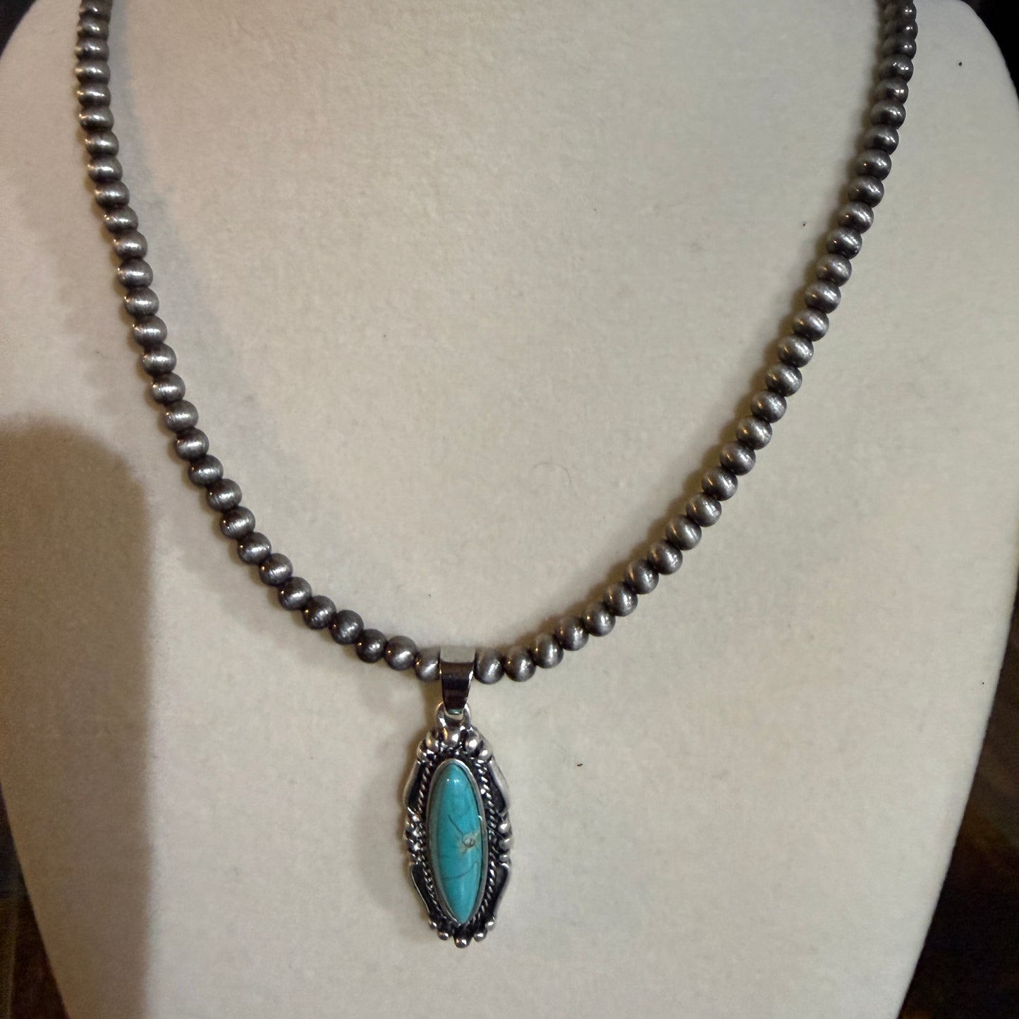 Turquoise Navajo Style Bead Necklace 15 To 20 Inches With 5 Inch Extender