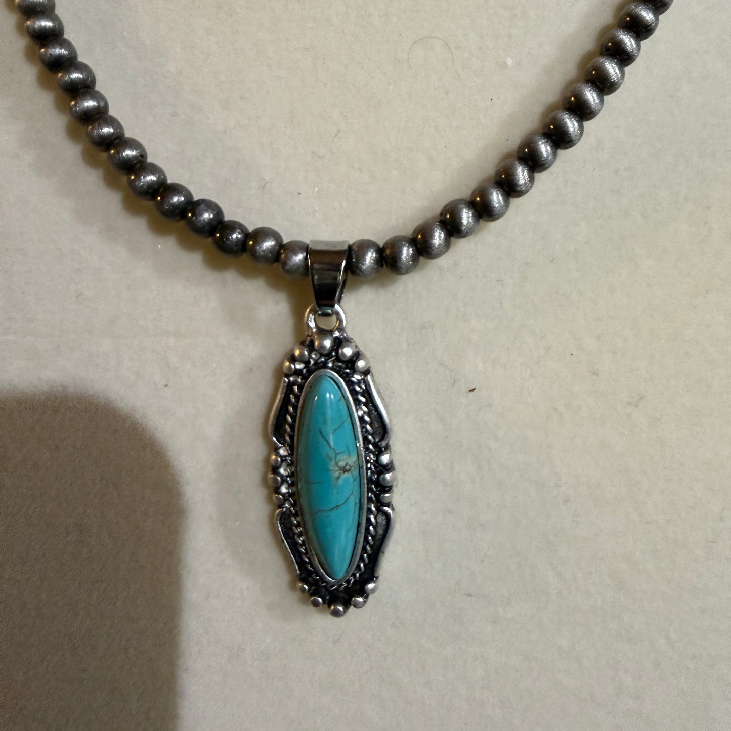 Turquoise Navajo Style Bead Necklace 15 To 20 Inches With 5 Inch Extender