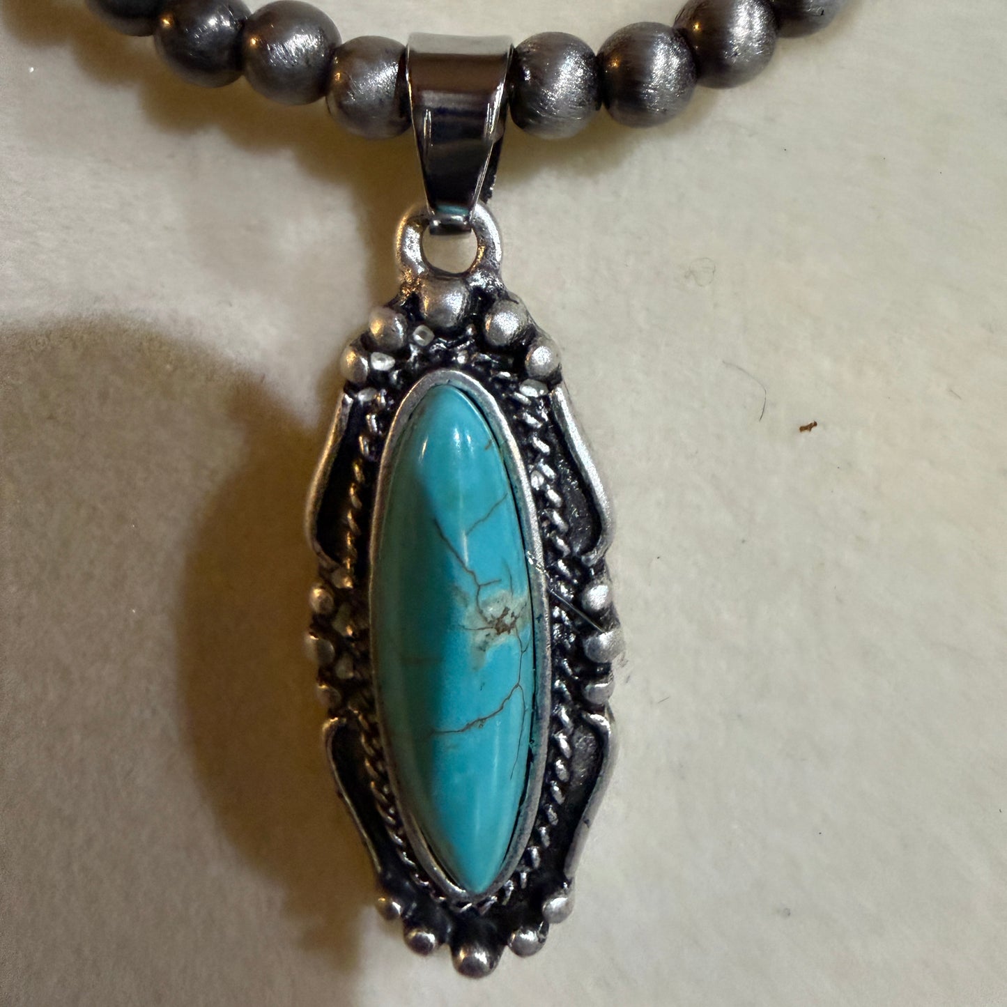 Turquoise Navajo Style Bead Necklace 15 To 20 Inches With 5 Inch Extender
