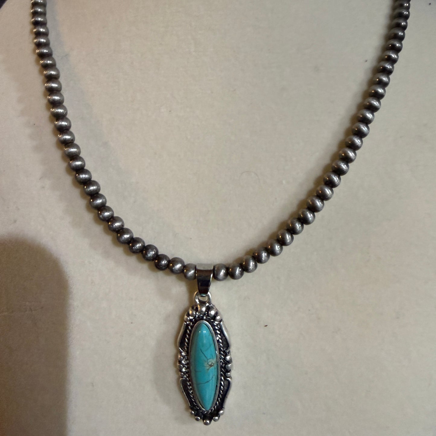 Turquoise Navajo Style Bead Necklace 15 To 20 Inches With 5 Inch Extender