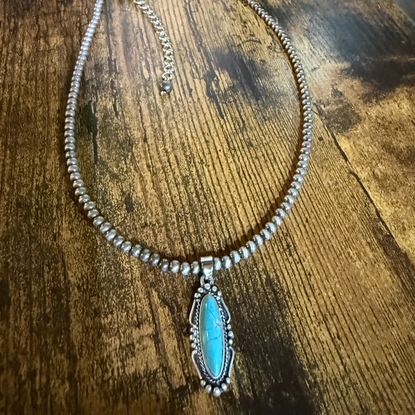 Turquoise Navajo Style Bead Necklace 15 To 20 Inches With 5 Inch Extender