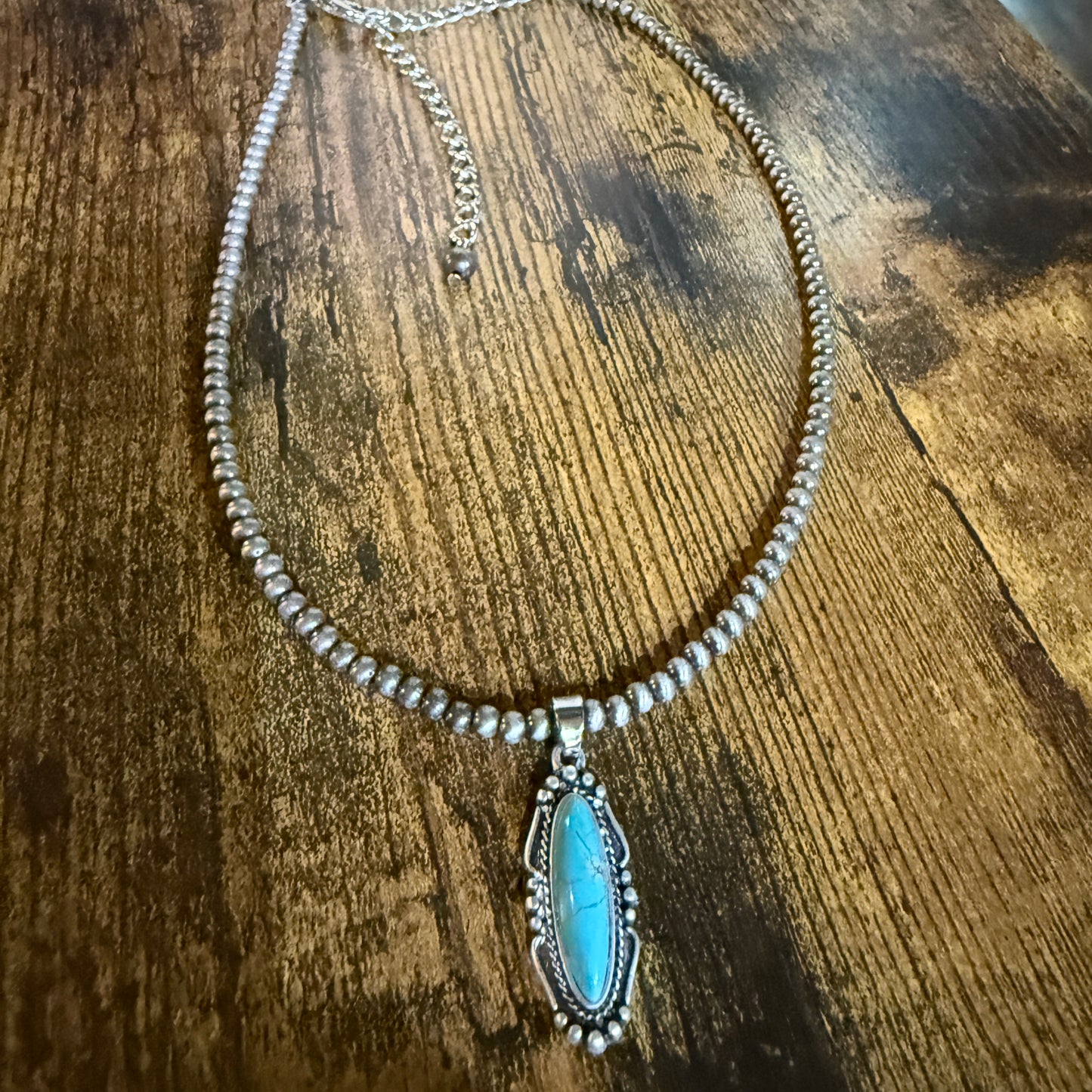 Turquoise Navajo Style Bead Necklace 15 To 20 Inches With 5 Inch Extender