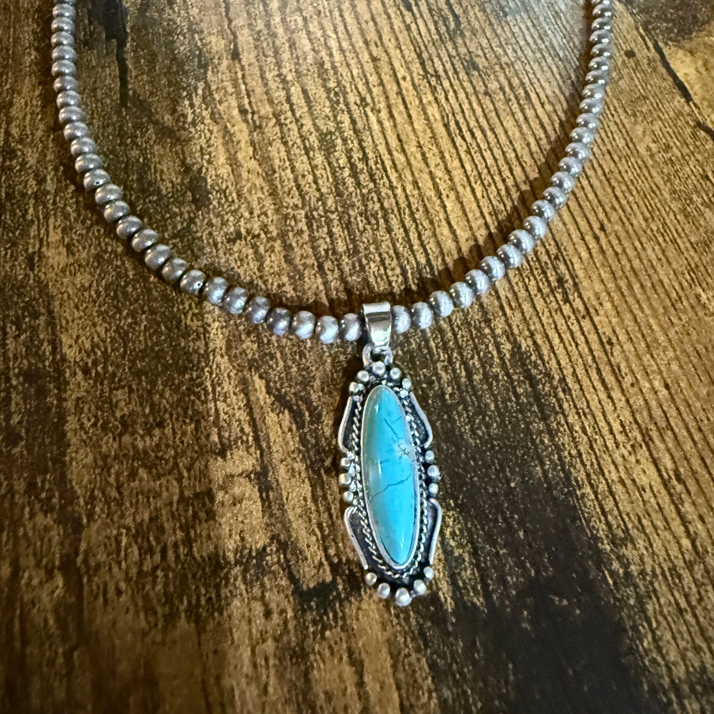 Turquoise Navajo Style Bead Necklace 15 To 20 Inches With 5 Inch Extender