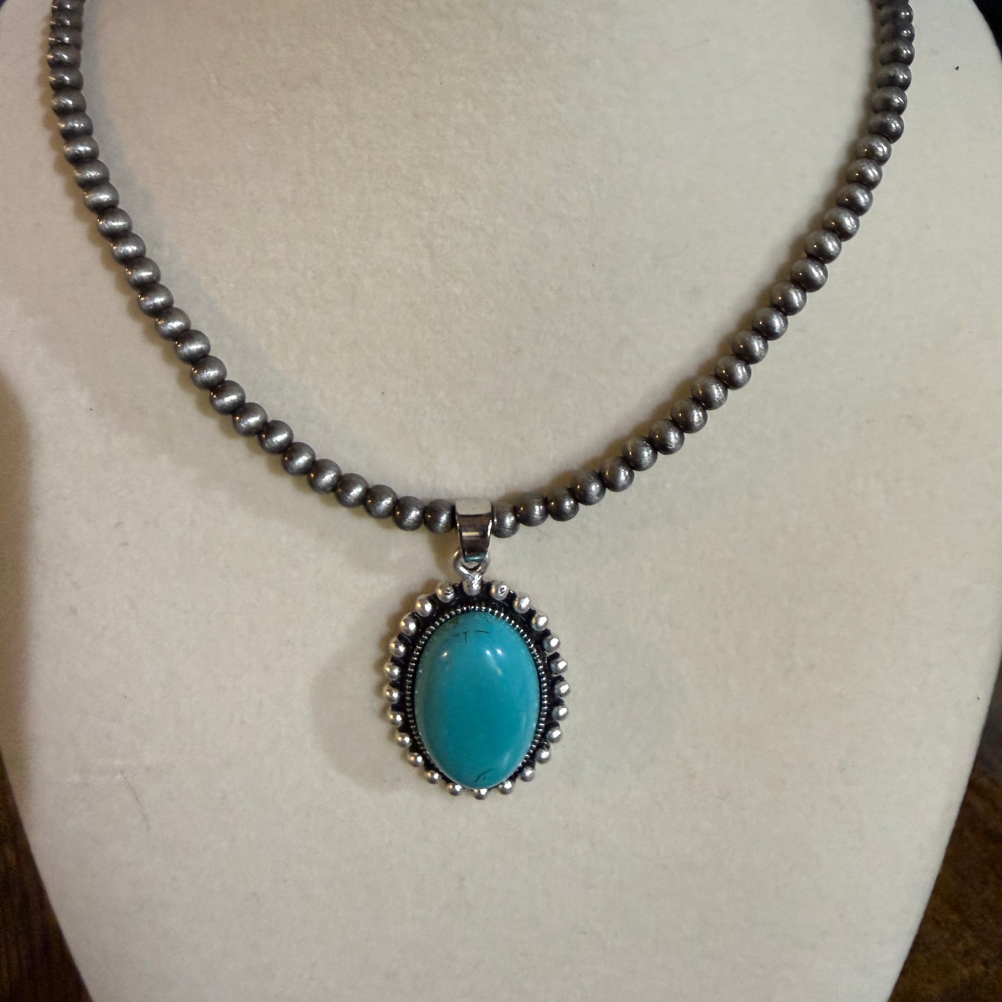 Adjustable Navajo Style Turquoise Bead Necklace 4mm 15 to 20 Inches Pendant