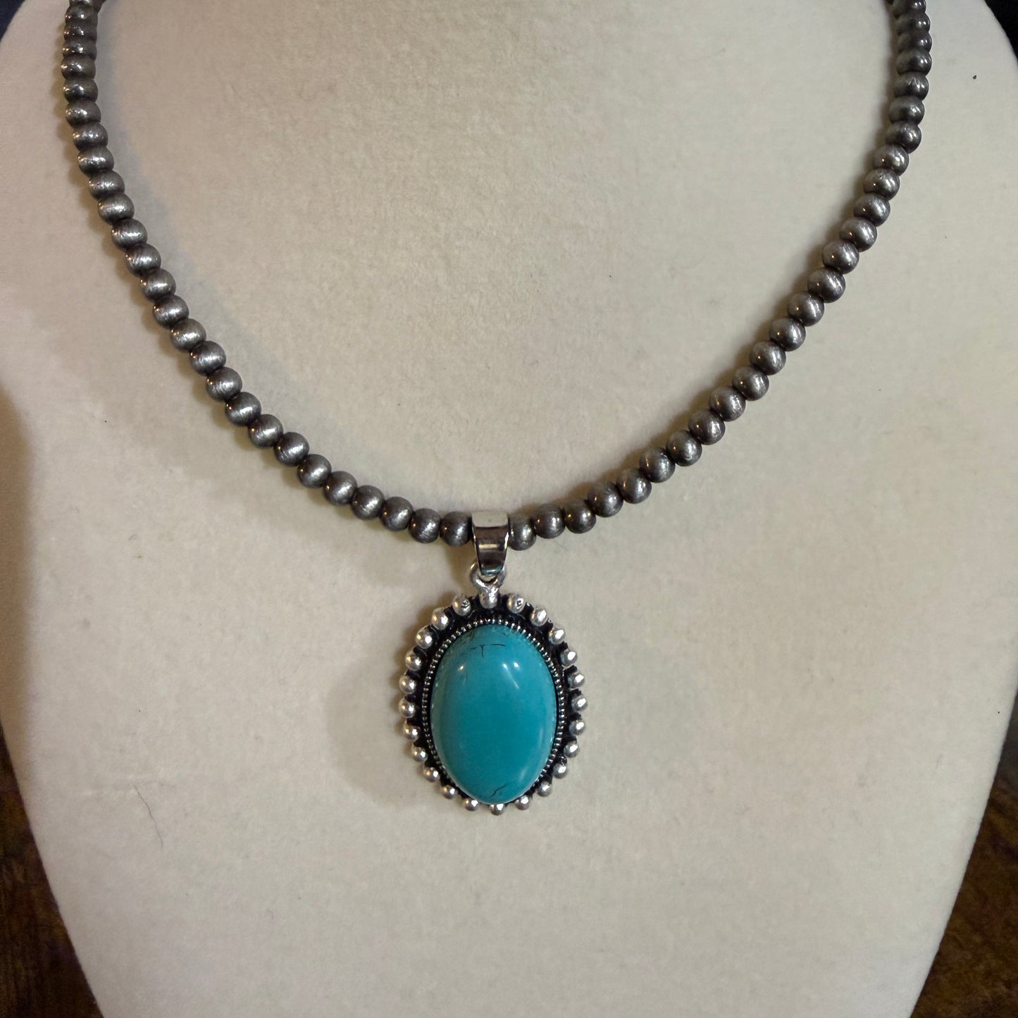 Adjustable Navajo Style Turquoise Bead Necklace 4mm 15 to 20 Inches Pendant