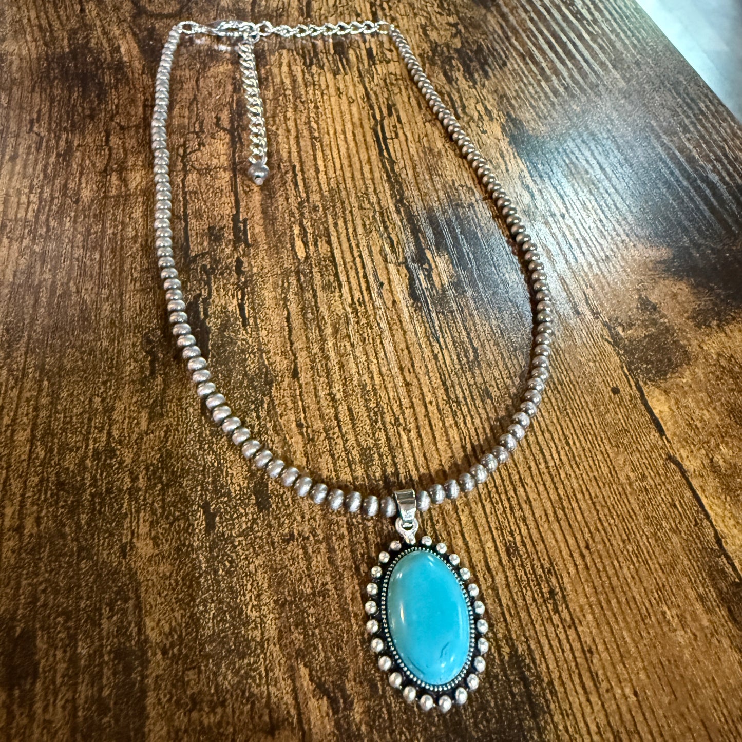 Adjustable Navajo Style Turquoise Bead Necklace 4mm 15 to 20 Inches Pendant