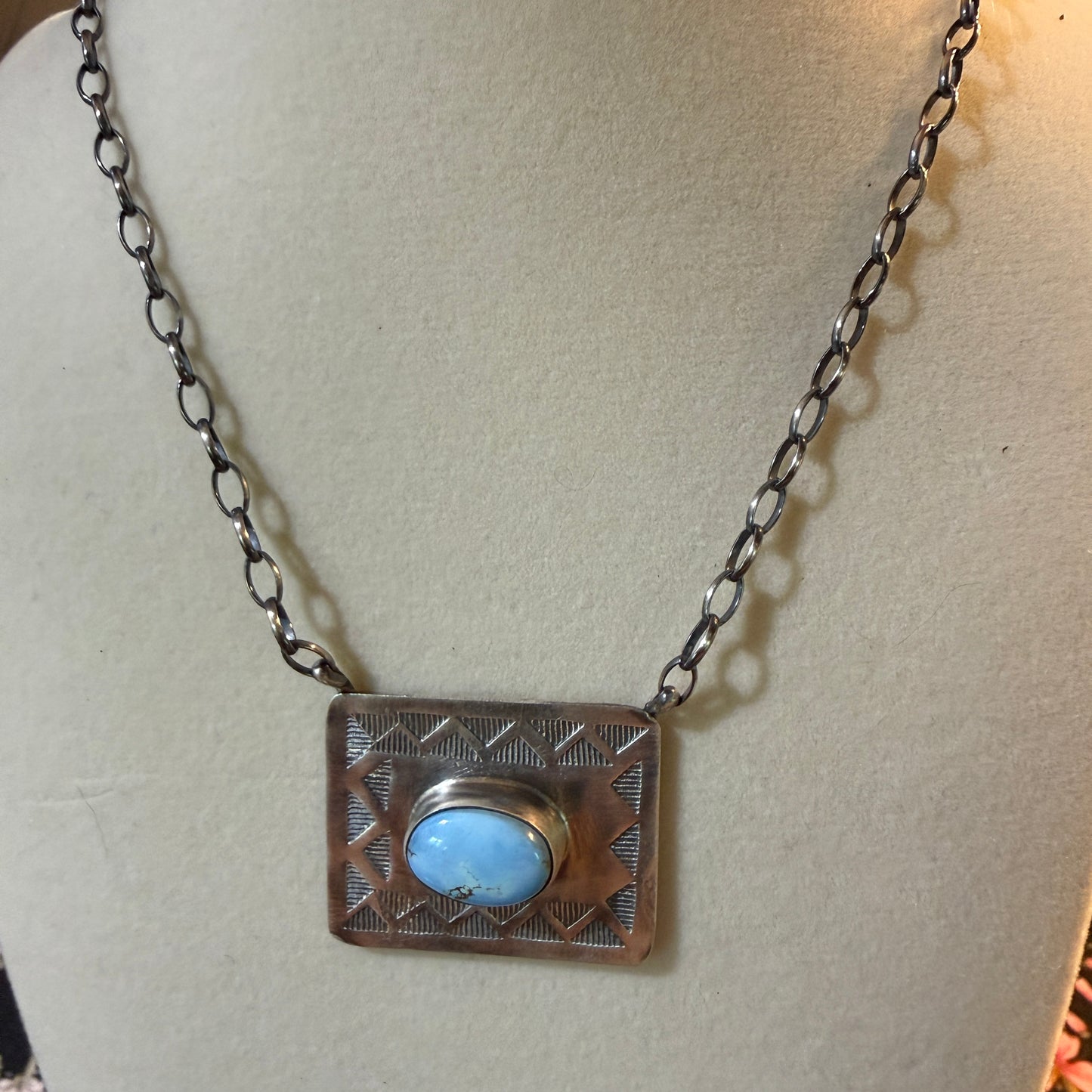 Designer John Tillie Navajo Style Necklace Sterling Silver Kingman Turquoise 18 Inch