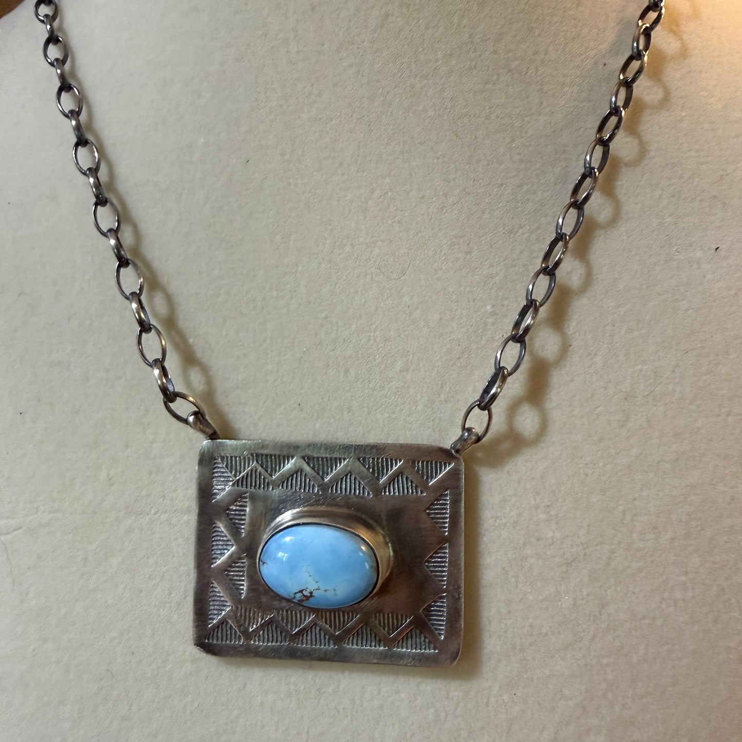 Designer John Tillie Navajo Style Necklace Sterling Silver Kingman Turquoise 18 Inch