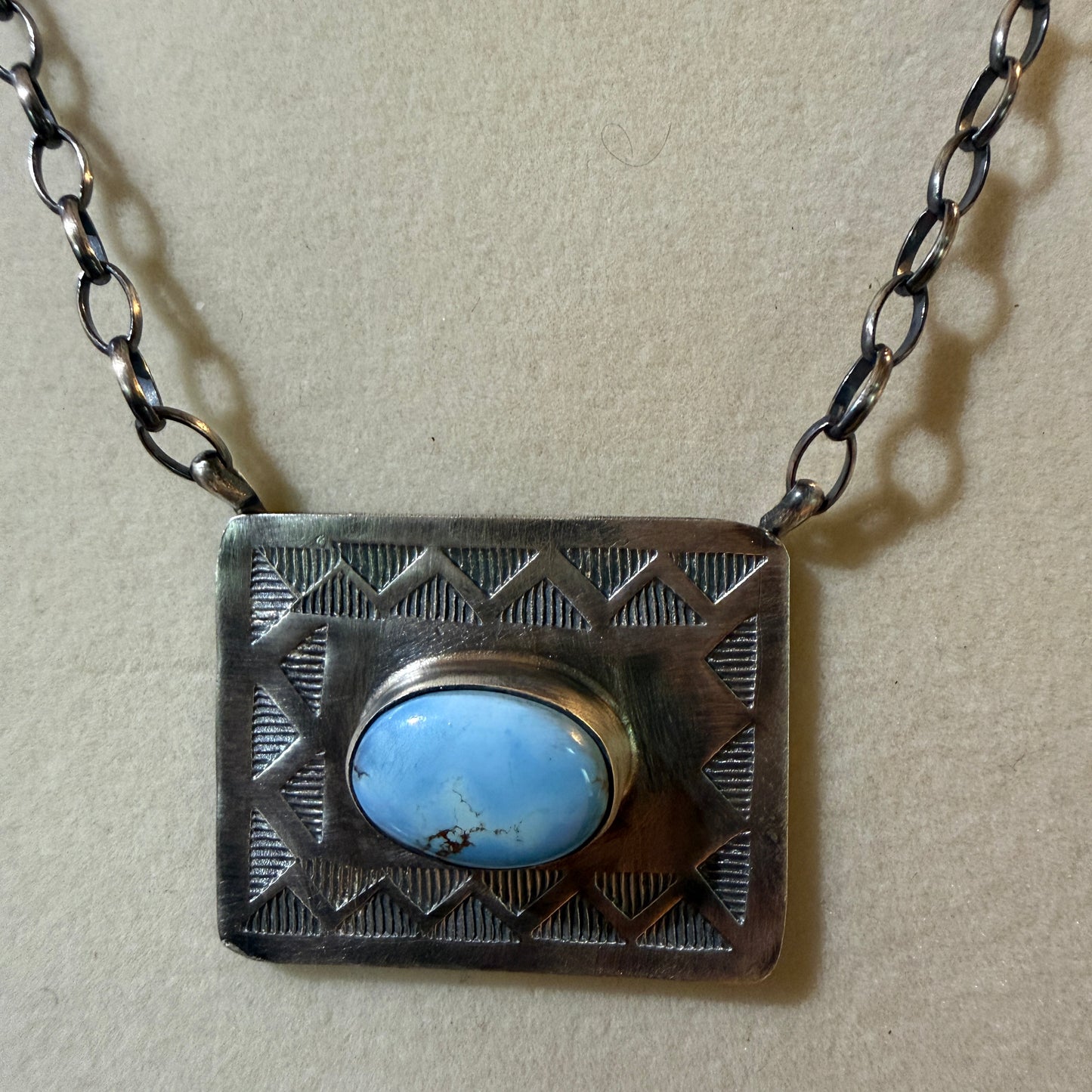 Designer John Tillie Navajo Style Necklace Sterling Silver Kingman Turquoise 18 Inch