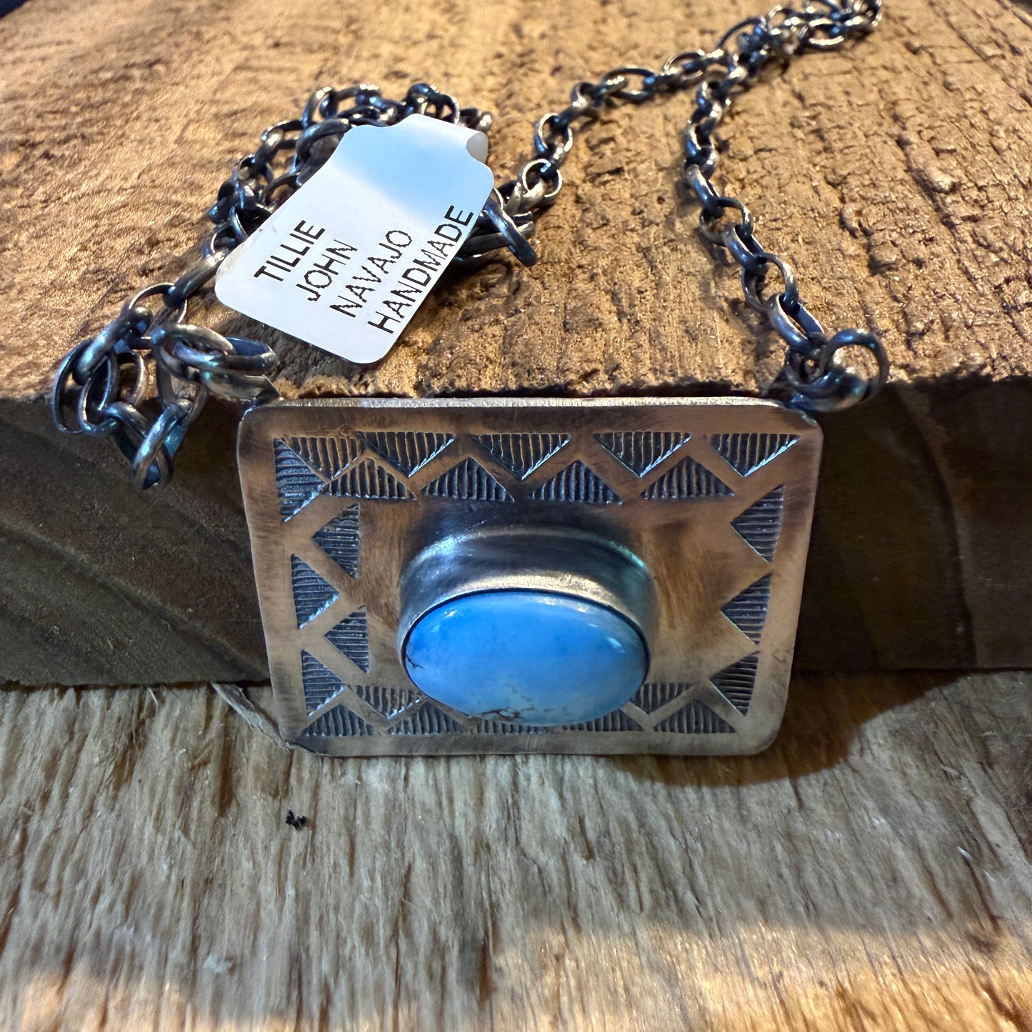 Designer John Tillie Navajo Style Necklace Sterling Silver Kingman Turquoise 18 Inch