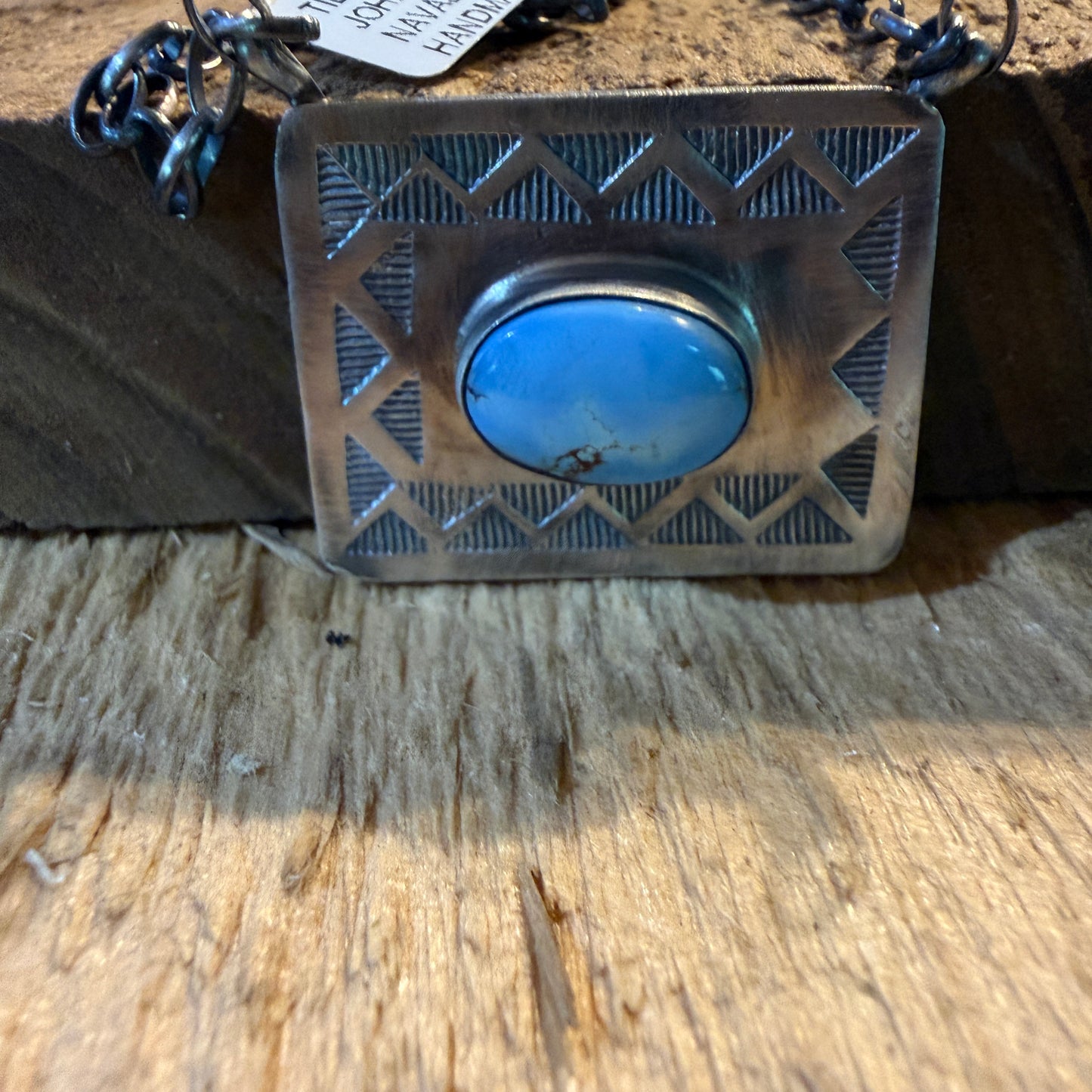 Designer John Tillie Navajo Style Necklace Sterling Silver Kingman Turquoise 18 Inch