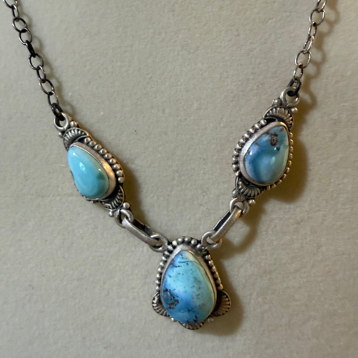 Navajo Style Golden Hills Three Gemstone Lariat Necklace Sterling Silver