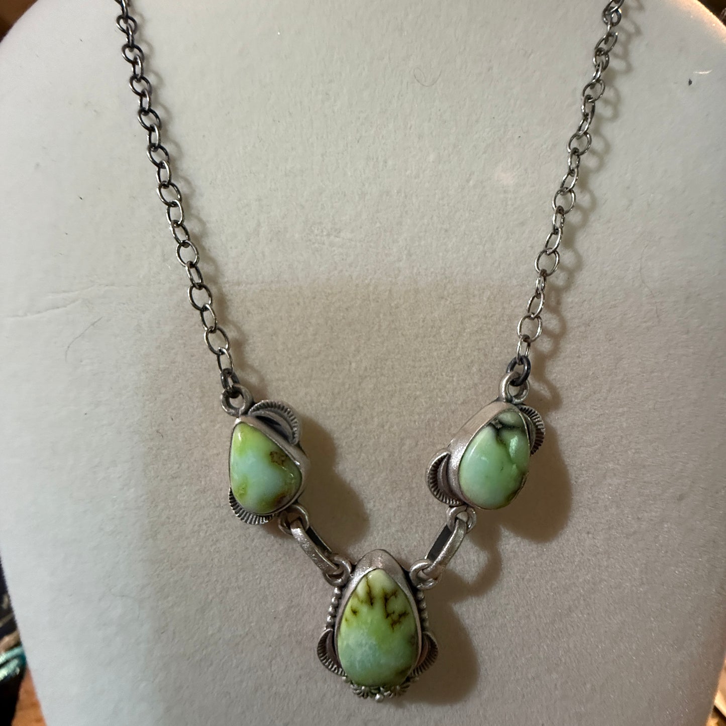 Navajo Inspired Palomino Three Gemstone Lariat Necklace 18 Inch Sterling Silver