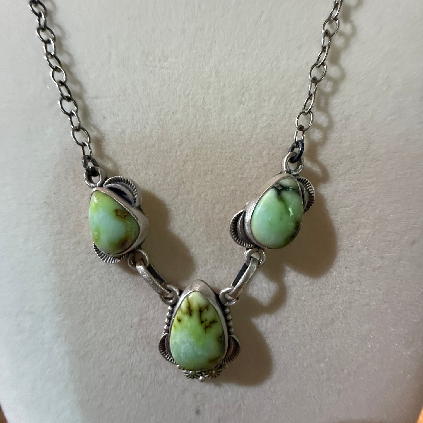 Navajo Inspired Palomino Three Gemstone Lariat Necklace 18 Inch Sterling Silver