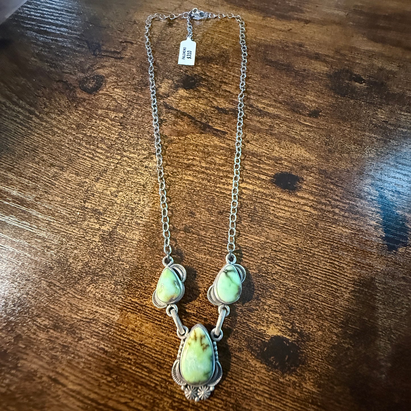 Navajo Inspired Palomino Three Gemstone Lariat Necklace 18 Inch Sterling Silver