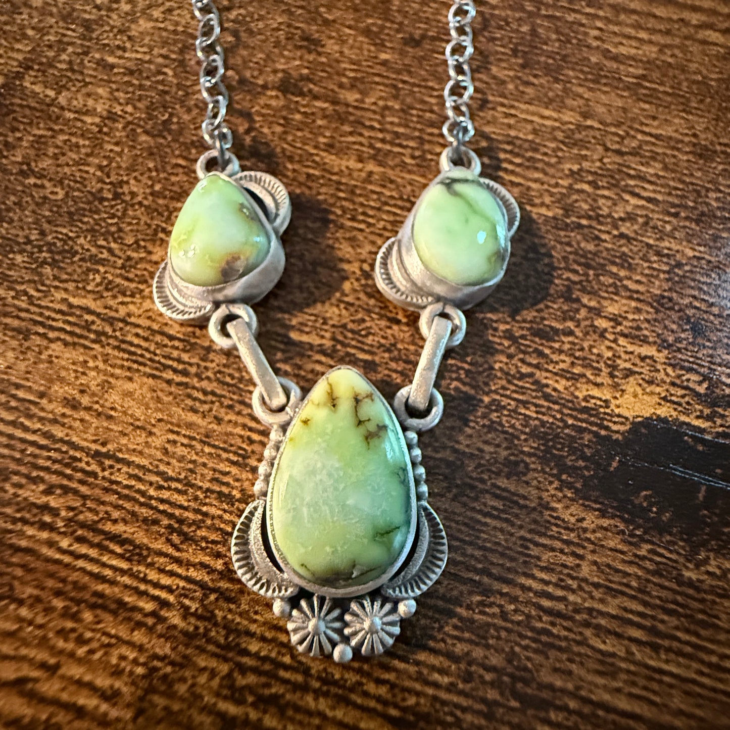 Navajo Inspired Palomino Three Gemstone Lariat Necklace 18 Inch Sterling Silver