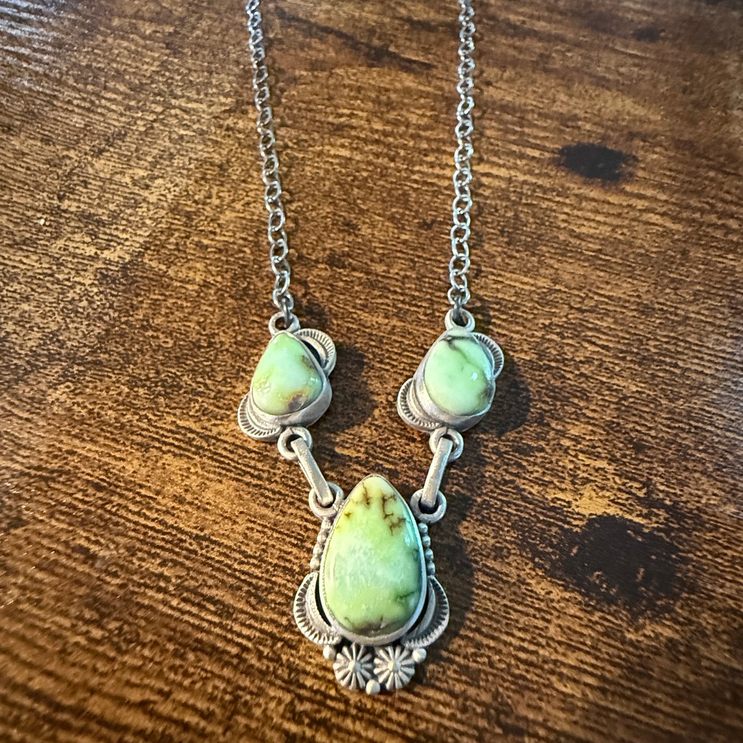 Navajo Inspired Palomino Three Gemstone Lariat Necklace 18 Inch Sterling Silver