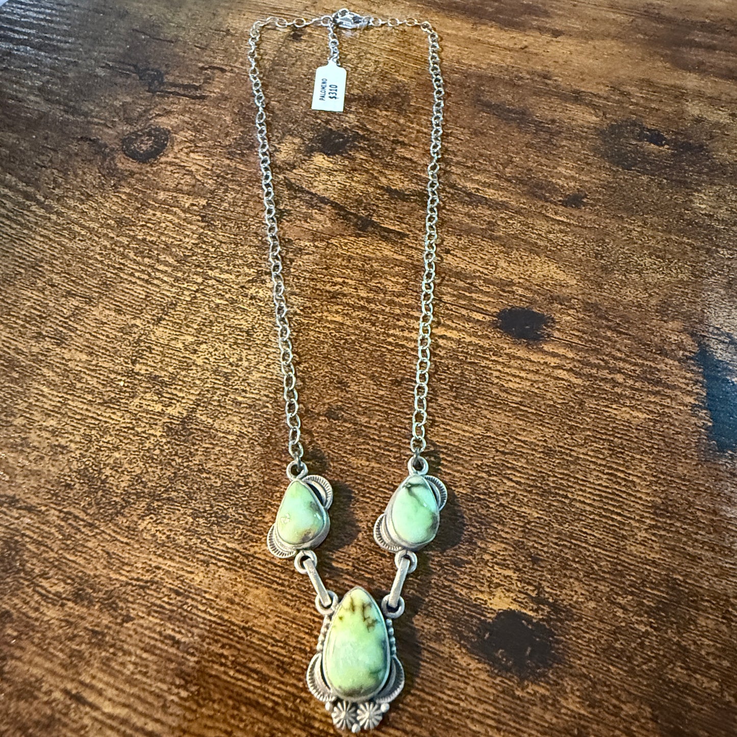 Navajo Inspired Palomino Three Gemstone Lariat Necklace 18 Inch Sterling Silver