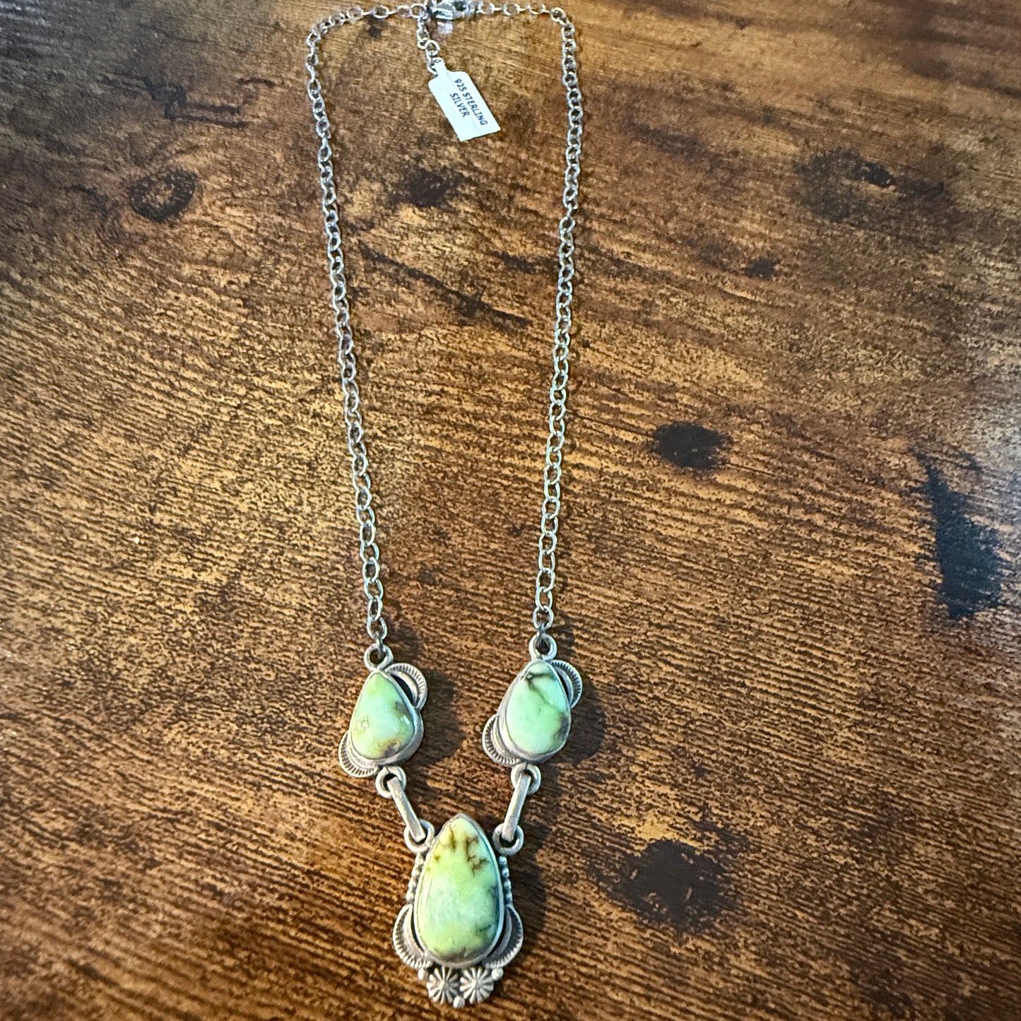 Navajo Inspired Palomino Three Gemstone Lariat Necklace 18 Inch Sterling Silver