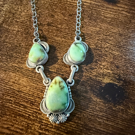Navajo Inspired Palomino Three Gemstone Lariat Necklace 18 Inch Sterling Silver