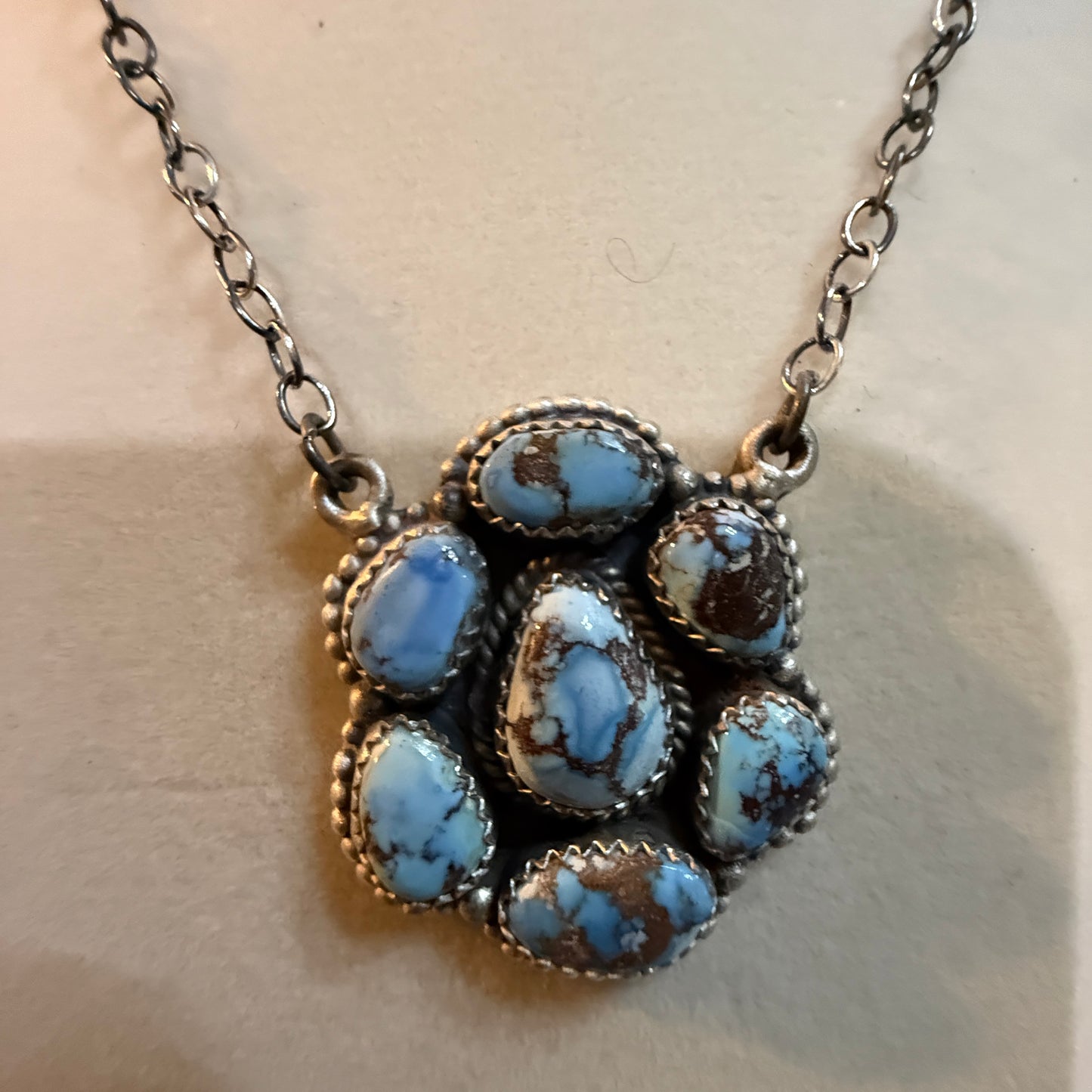 Navajo Style Golden Hills Turquoise Cluster Necklace In Sterling Silver 18 Inch