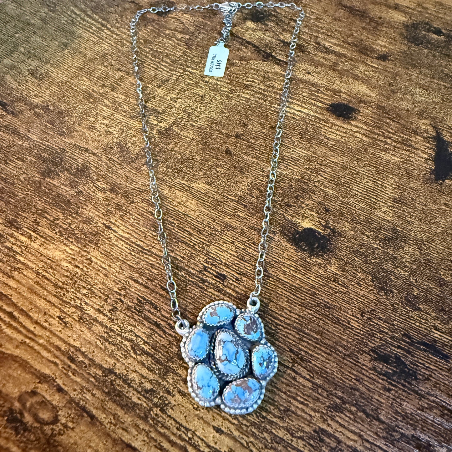 Navajo Style Golden Hills Turquoise Cluster Necklace In Sterling Silver 18 Inch