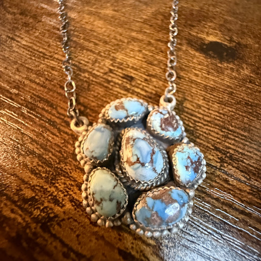 Navajo Style Golden Hills Turquoise Cluster Necklace In Sterling Silver 18 Inch