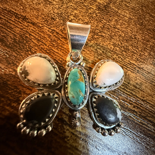 Sonoran Gold and White Buffalo Gemstone Butterfly Pendant in Sterling Silver