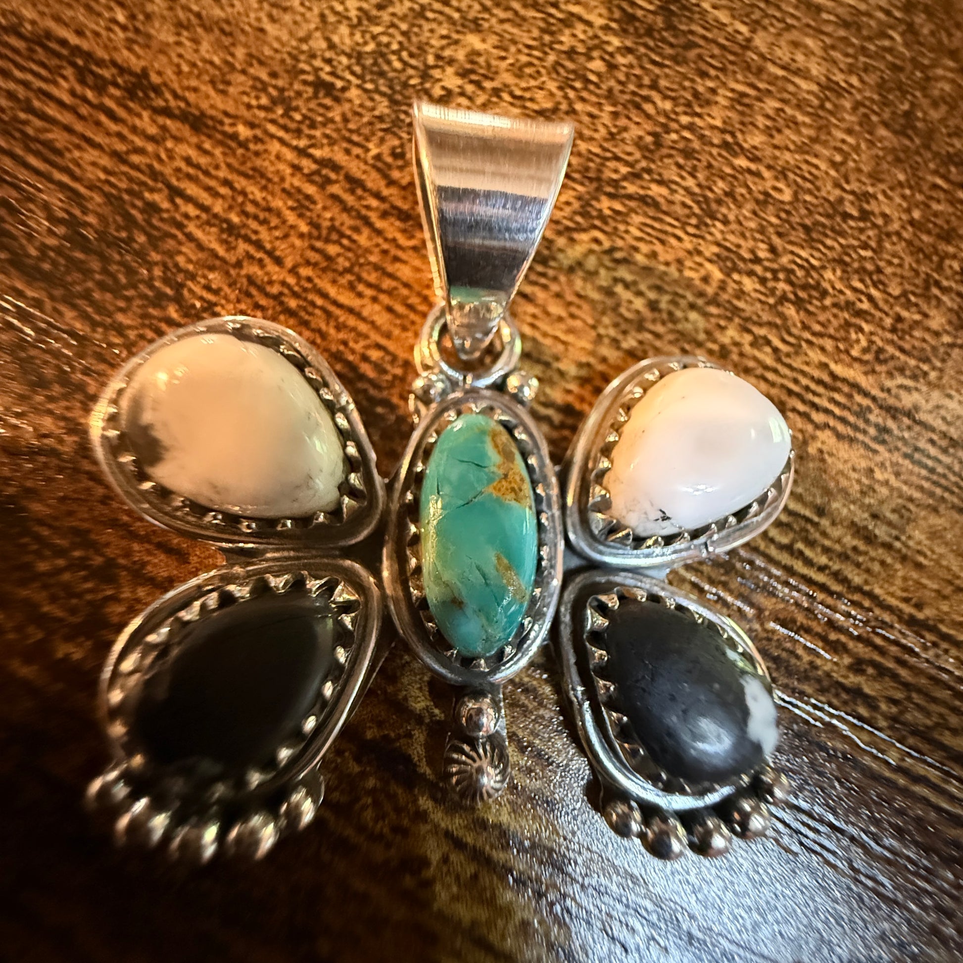 Sonoran Gold and White Buffalo Gemstone Butterfly Pendant in Sterling Silver Wild West Boho